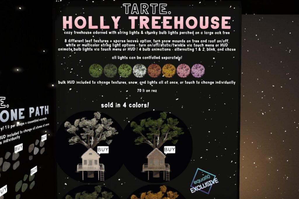 Holly Treehouse, L$1399 each