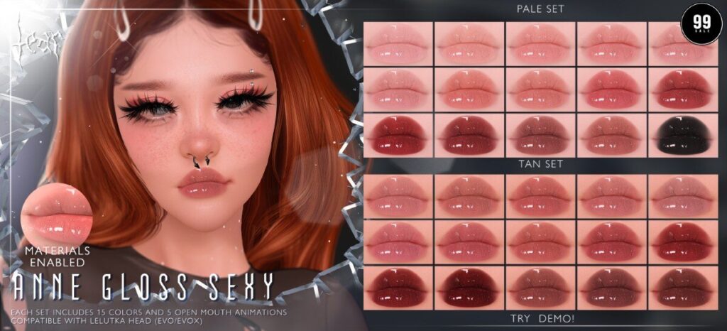 Anne Gloss Sexy - Evo/EvoX	<a href="http://maps.secondlife.com/secondlife/Hashira/150/190/3" target="_blank">Teleport</a>