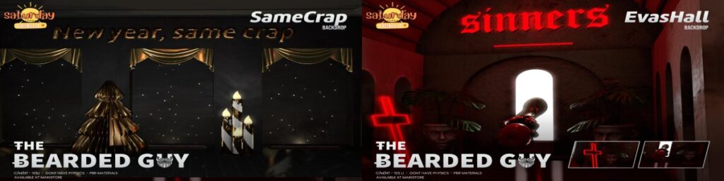 Same Crap Backdrop &amp; Evas Hall Backdrop	<a href="http://maps.secondlife.com/secondlife/Moonwall/169/121/32" target="_blank">Teleport</a>