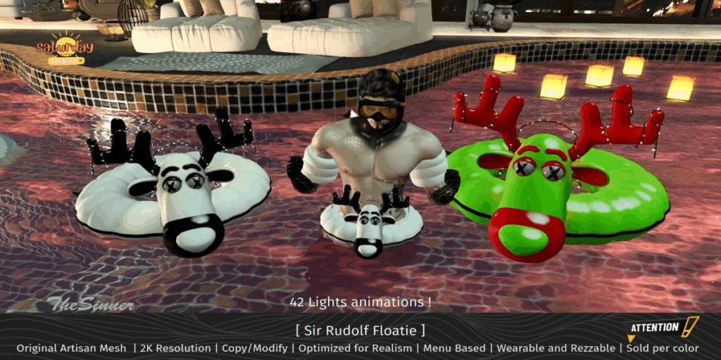 Sir Rudolf Floatie	&lt;a href=&quot;http://maps.secondlife.com/secondlife/Peaceful%20Land/128/97/1696&quot; target=&quot;_blank&quot;&gt;Teleport&lt;/a&gt;
