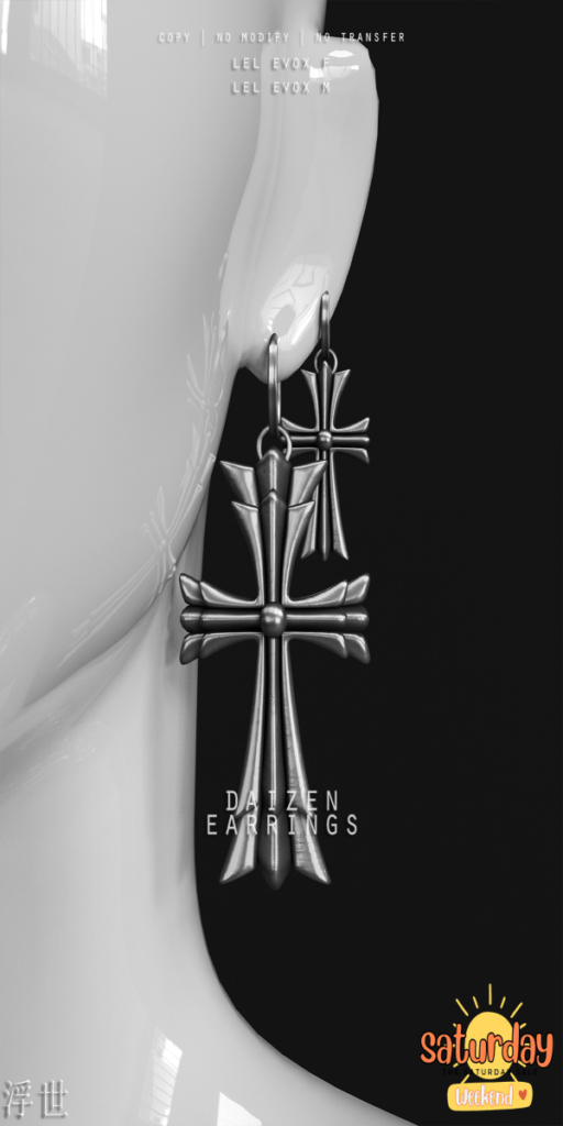 Daizen Earrings - EvoX M+F	&lt;a href=&quot;https://maps.secondlife.com/secondlife/Stellar/32/213/501&quot; target=&quot;_blank&quot;&gt;Teleport&lt;/a&gt;