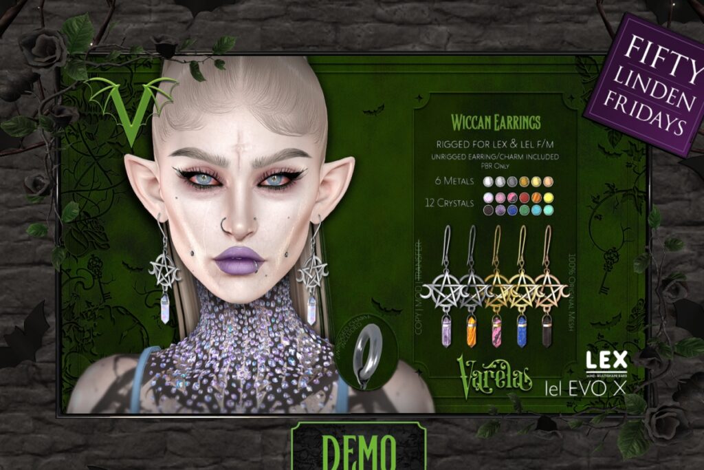 Wiccan Earrings - EvoX/Lex	&lt;a href=&quot;http://maps.secondlife.com/secondlife/Silver%20Moon/223/179/1434&quot; target=&quot;_blank&quot;&gt;Teleport&lt;/a&gt;