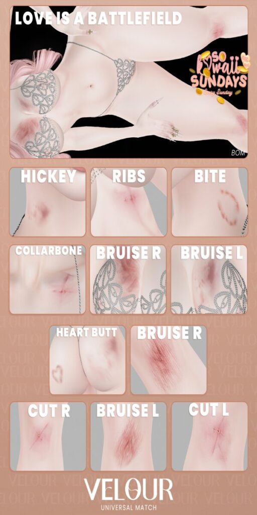 Love Is A Battlefield Tattoos - BOM	&lt;a href=&quot;http://maps.secondlife.com/secondlife/VELOUR/93/115/83&quot; target=&quot;_blank&quot;&gt;Teleport&lt;/a&gt;