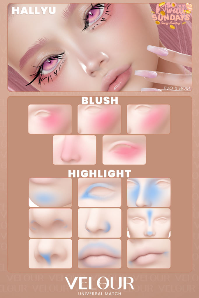 Hallyu Blush &amp; Highlight - EvoX	&lt;a href=&quot;https://maps.secondlife.com/secondlife/VELOUR/93/115/83&quot; target=&quot;_blank&quot;&gt;Teleport&lt;/a&gt;