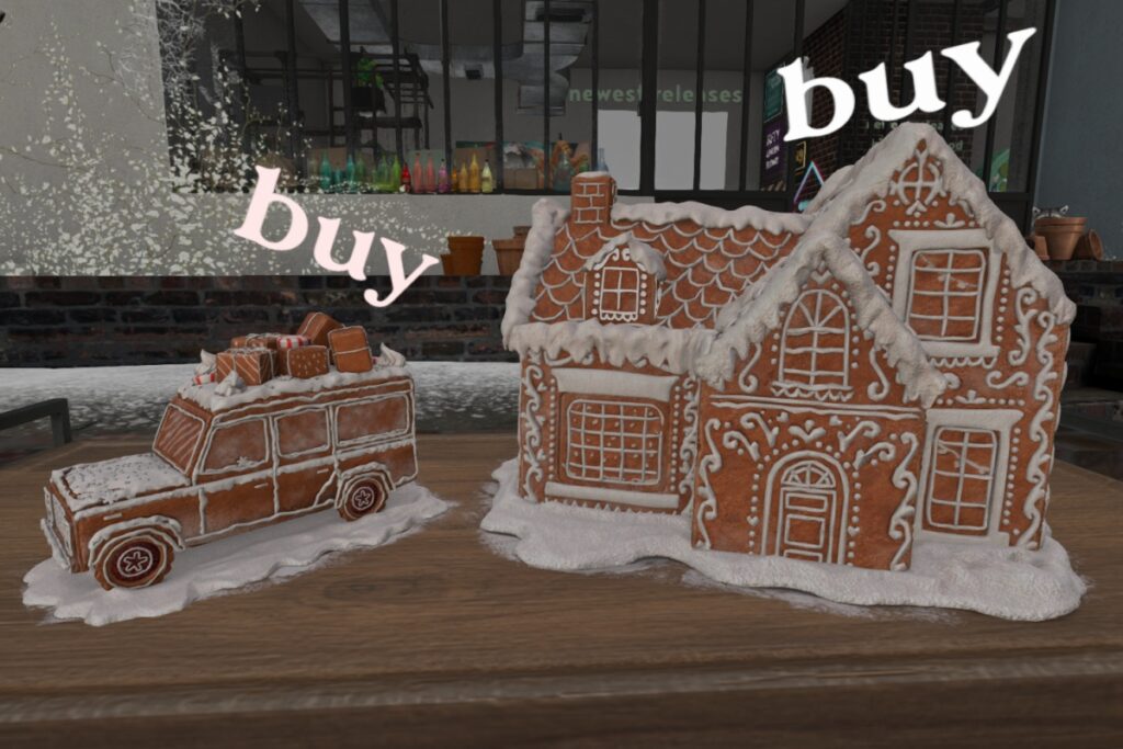 Gingerbread House | Gingerbread Loaded Car	<a href="http://maps.secondlife.com/secondlife/Pure%20Dreams/134/108/18" target="_blank">Teleport</a>