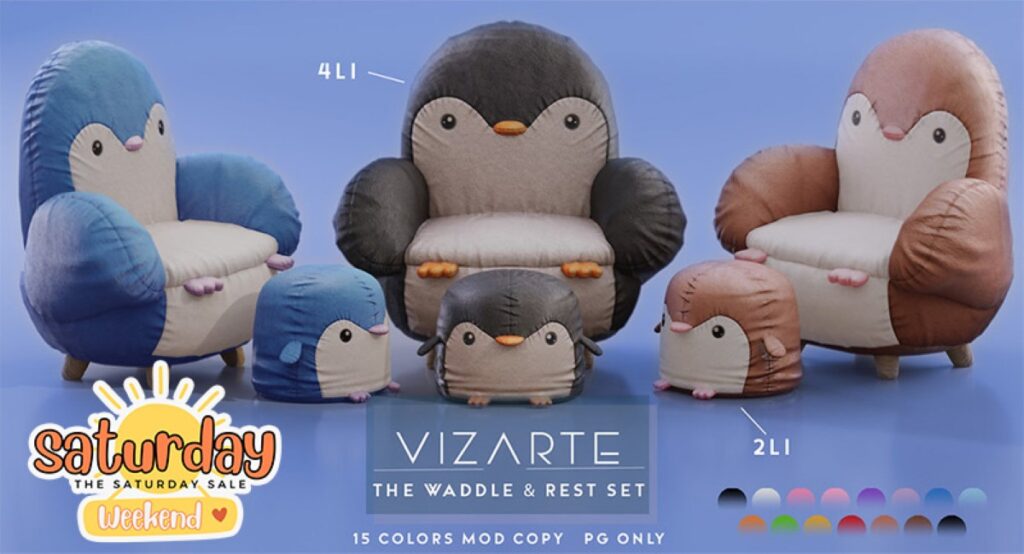 The Waddle &amp; Rest Set Furniture &amp; Decor	&lt;a href=&quot;http://maps.secondlife.com/secondlife/Dark%20Dreams/86/206/28&quot; target=&quot;_blank&quot;&gt;Teleport&lt;/a&gt;