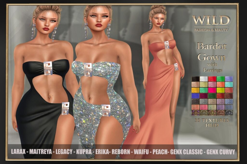 Bardot Gown - Erika/GenX/Inithium/Legacy/Maitreya/Peach/Reborn/+mods, L$299