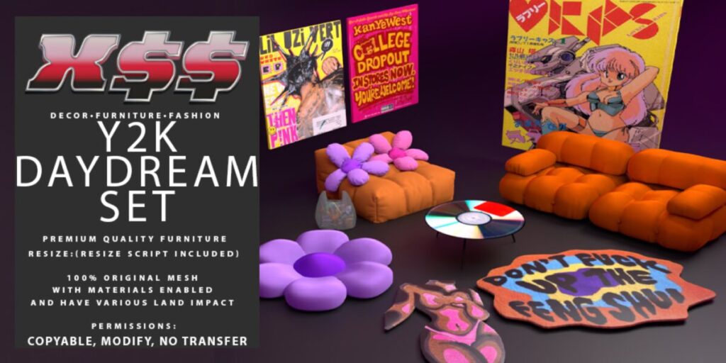 Y2K Daydream Decor Set	&lt;a href=&quot;http://maps.secondlife.com/secondlife/Tender%20Love/164/160/1162&quot; target=&quot;_blank&quot;&gt;Teleport&lt;/a&gt;