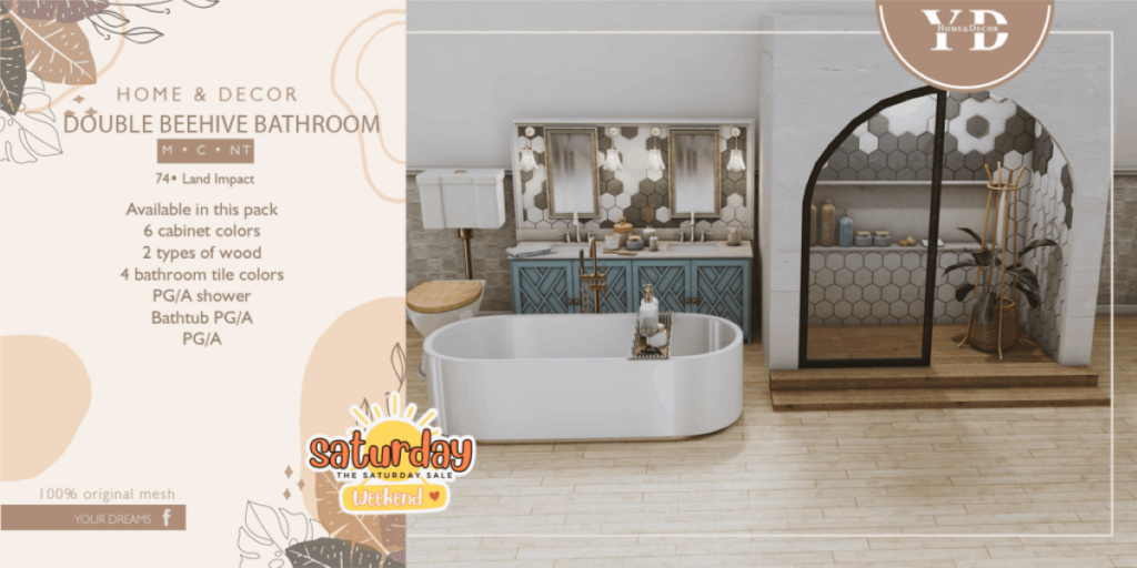 Double Beehive Bathroom	<a href="http://maps.secondlife.com/secondlife/Your%20Dreams/40/132/23" target="_blank">Teleport</a>