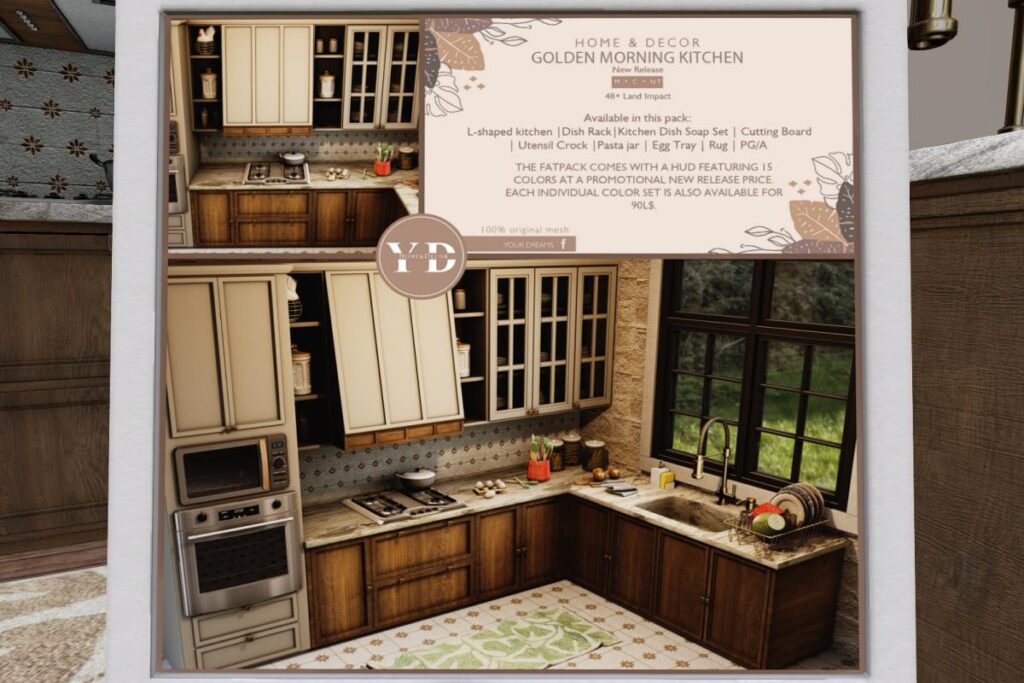 Golden Morning Kitchen, L$90 each/L$300 FP