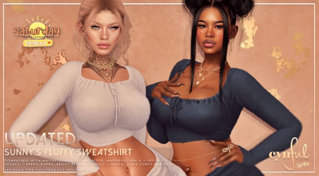 Sunny&#039;s Fluffy Sweatshirt - GenX/Inithium/Legacy/Maitreya/Reborn/+mods	&lt;a href=&quot;http://maps.secondlife.com/secondlife/Cynful/128/128/2&quot; target=&quot;_blank&quot;&gt;Teleport&lt;/a&gt;