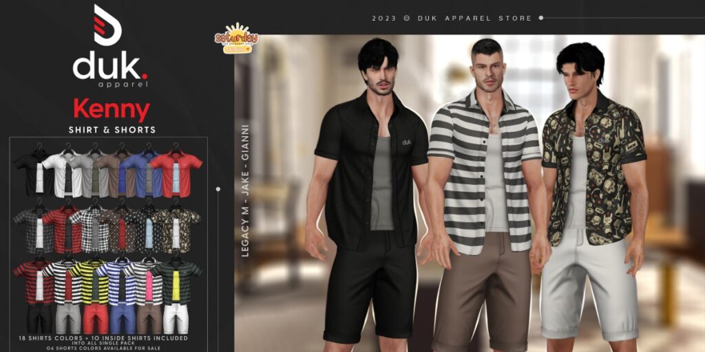 Kenny Shirt &amp; Shorts - Gianni/Jake/Legacy	&lt;a href=&quot;http://maps.secondlife.com/secondlife/Heartbreak/139/143/94&quot; target=&quot;_blank&quot;&gt;Teleport&lt;/a&gt;