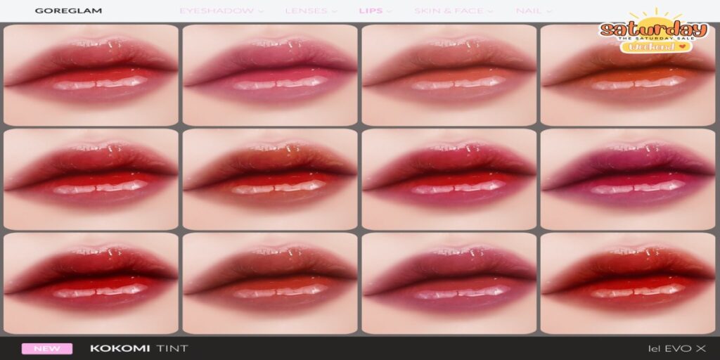 Kokomi Lip Tint - EvoX	<a href="http://maps.secondlife.com/secondlife/Hidden%20Village/35/43/787" target="_blank">Teleport</a>