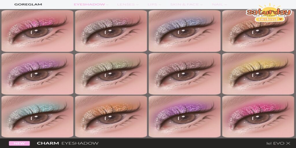 Charm Eyeshadow - EvoX	<a href="http://maps.secondlife.com/secondlife/Hidden%20Village/35/43/787" target="_blank">Teleport</a>