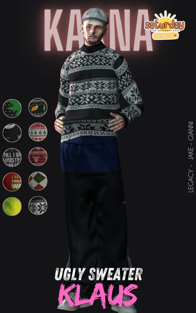 Klaus Ugly Sweater - Gianni/Jake/Legacy	&lt;a href=&quot;http://maps.secondlife.com/secondlife/House%20of%20KARNA/39/96/14&quot; target=&quot;_blank&quot;&gt;Teleport&lt;/a&gt;