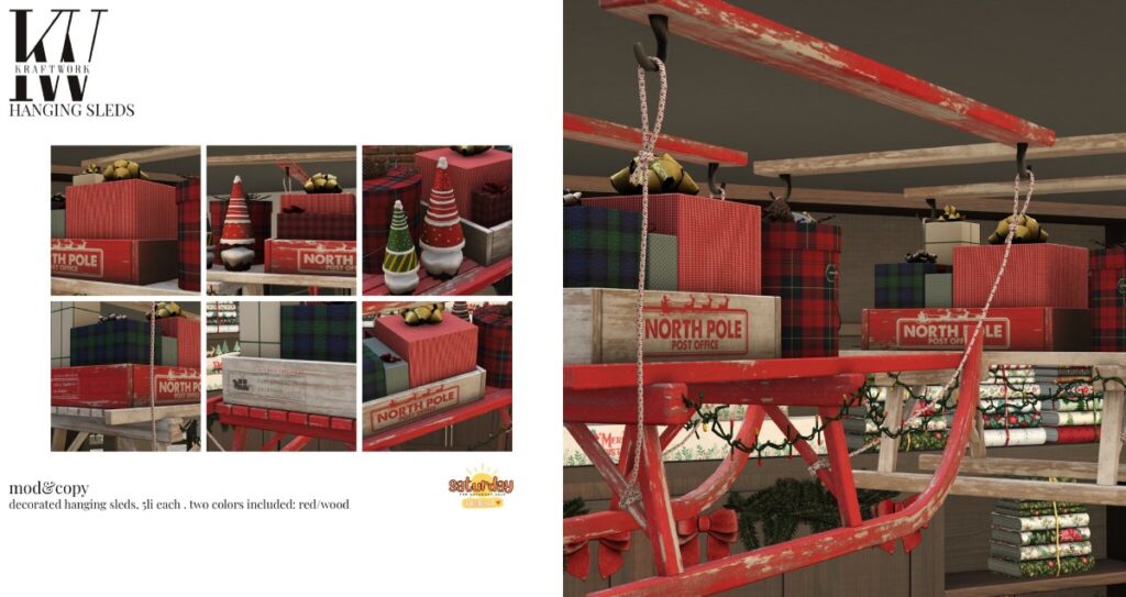 Hanging Sled	&lt;a href=&quot;http://maps.secondlife.com/secondlife/KraftWork/230/122/21&quot; target=&quot;_blank&quot;&gt;Teleport&lt;/a&gt;