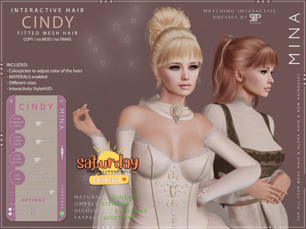 Cindy Hair	&lt;a href=&quot;http://maps.secondlife.com/secondlife/MINA%20Hair/149/126/27&quot; target=&quot;_blank&quot;&gt;Teleport&lt;/a&gt;