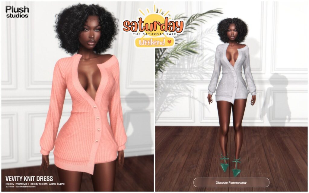 Vevity Knit Dress - Inithium/Legacy/MaitreyaX/Reborn/+mods	&lt;a href=&quot;https://maps.secondlife.com/secondlife/Plush%20Studios/111/156/22&quot; target=&quot;_blank&quot;&gt;Teleport&lt;/a&gt;