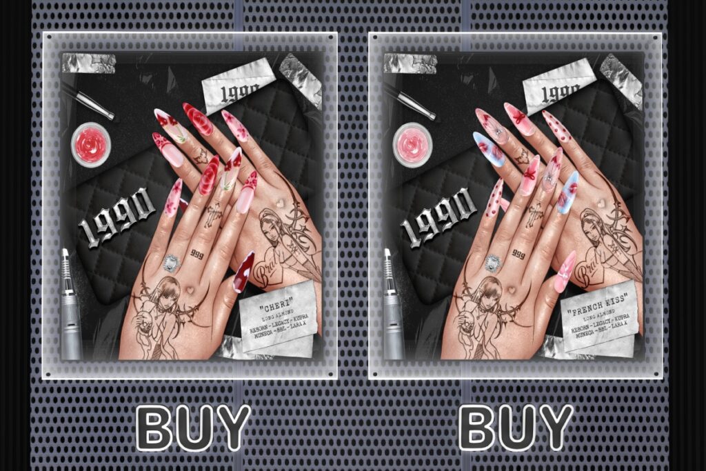 Cheri Mesh Nails &amp; French Kiss Mesh Nails - Inithium/Legacy/MaitreyaX/Reborn/Yentements, L$199 each