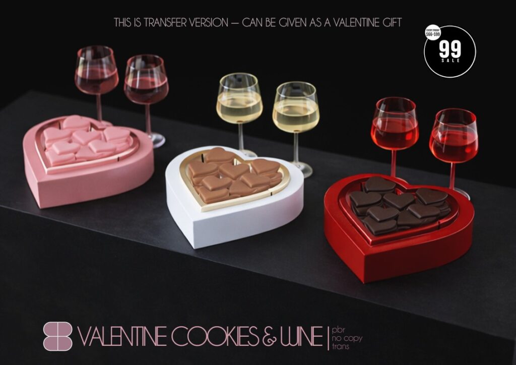 Valentine Cookies &amp; Wine Decor	<a href="http://maps.secondlife.com/secondlife/Spellbound%20Manor/127/124/22" target="_blank">Teleport</a>