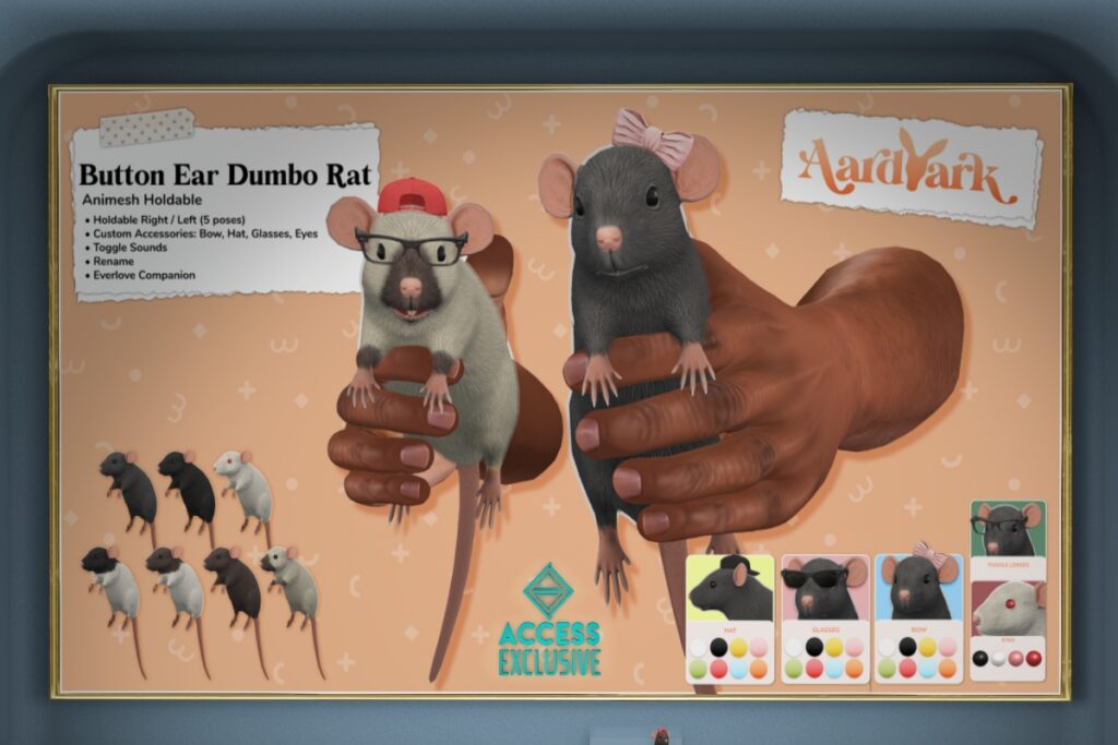 Button Ear Dumbo Rat Holdable, L$449 each/L$1999 FP