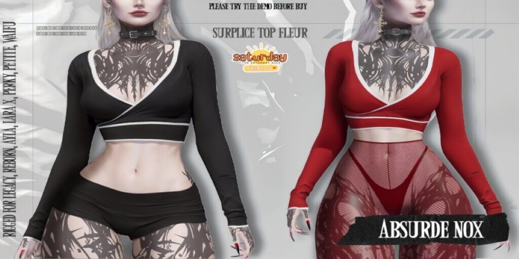 Surplice Top Fleur - Ayla/Legacy/MaitreyaX/Reborn/+mods	<a href="http://maps.secondlife.com/secondlife/Evergreen/56/126/3512" target="_blank">Teleport</a>