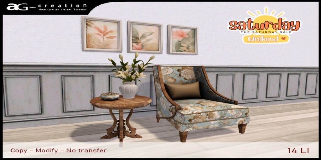 Pivoine Corner Set Furniture &amp; Decor	<a href="http://maps.secondlife.com/secondlife/Tahiti%20Isle/223/169/3702" target="_blank">Teleport</a>
