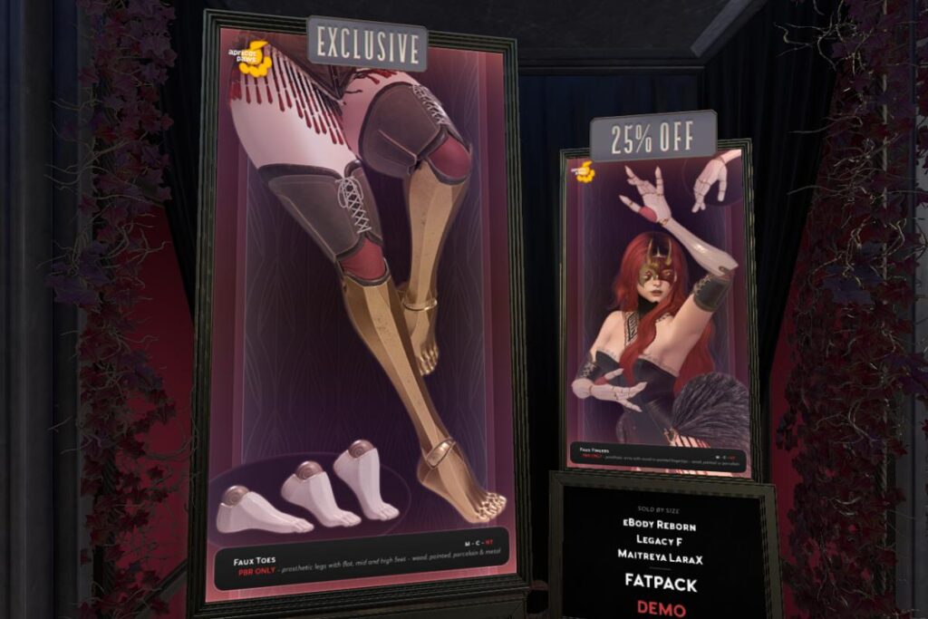 Faux Toes - Legacy/MaitreyaX/Reborn, L$497 each/L$897 FP | Faux Fingers - Legacy/MaitreyaX/Reborn, L$396 each/L$711 FP