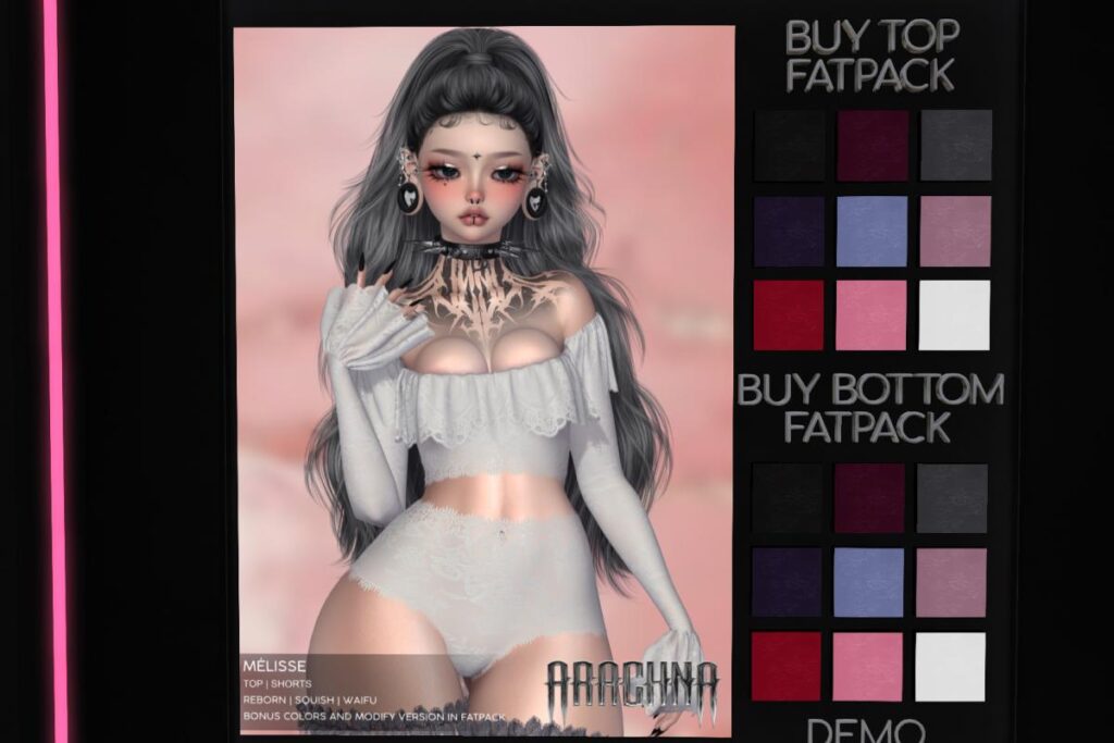 Melisse Top and Shorts - Reborn/+mods, L$199-L$299 each/L$599-L$999 each FP