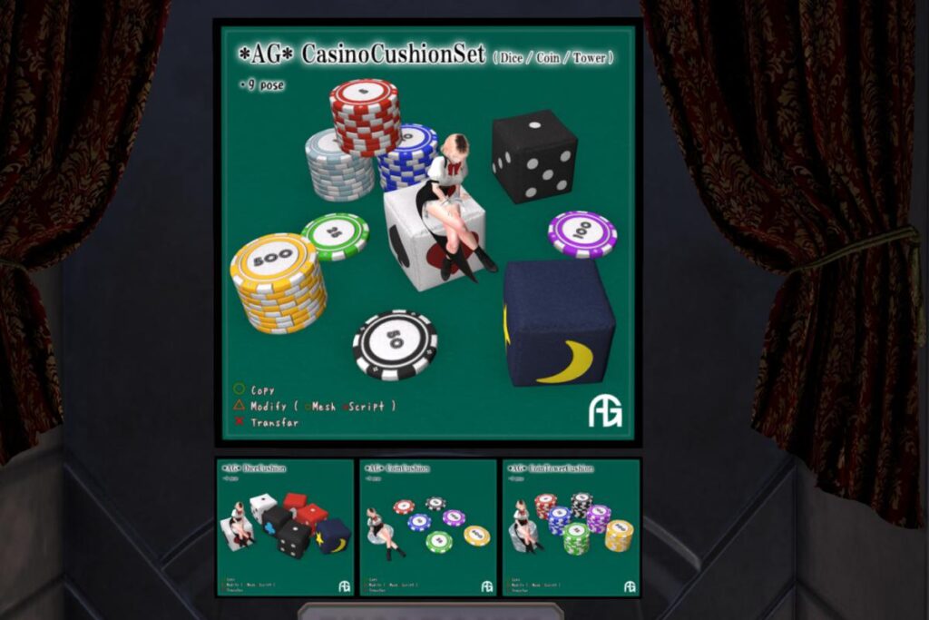 Casino Cushion Set, L$250 each/L$480 FP