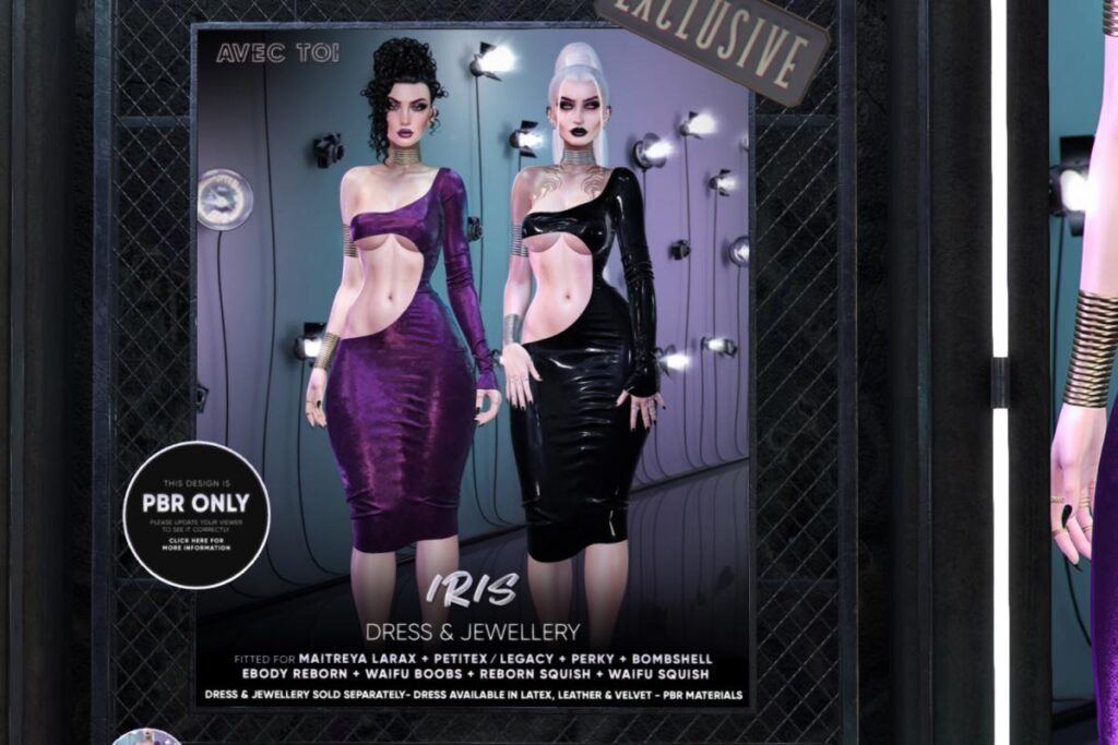Iris Dress - Legacy/MaitreyaX/Reborn/+mods, L$595-L$695 each/L$1200-L$1800 each FP/L$4695 MP