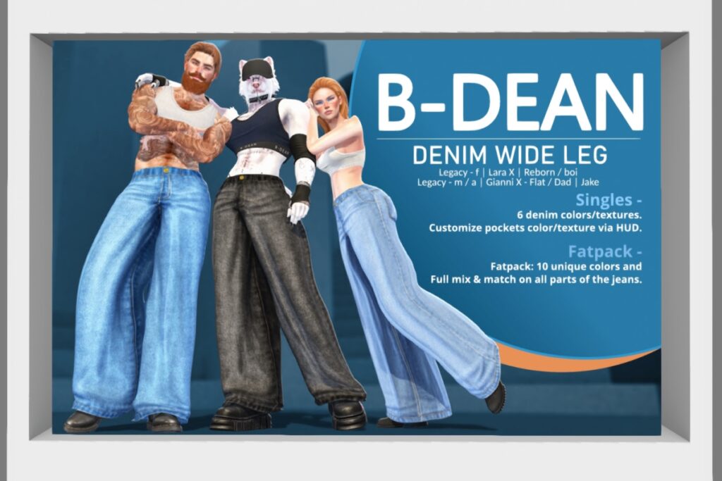 Denim Wide Leg - GianniX/Jake/Legacy F+M/MaitreyaX/Reborn/+mods, L$279 each/L$1199 FP