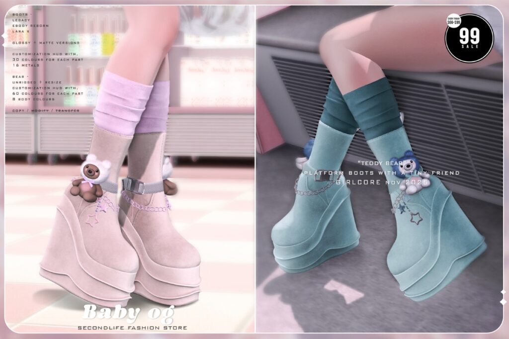 Teddy Bear Boots - Legacy/MaitreyaX/Reborn	<a href="https://maps.secondlife.com/secondlife/Hayfield/191/131/706" target="_blank">Teleport</a>