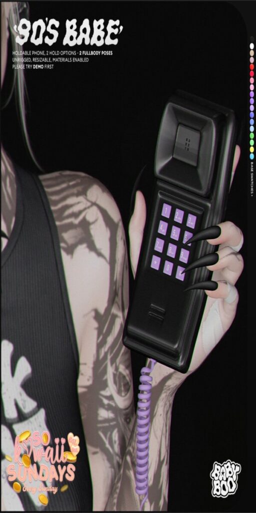 90s Babe Holdable	<a href="http://maps.secondlife.com/secondlife/Cult%20Grounds/16/23/1022" target="_blank">Teleport</a>