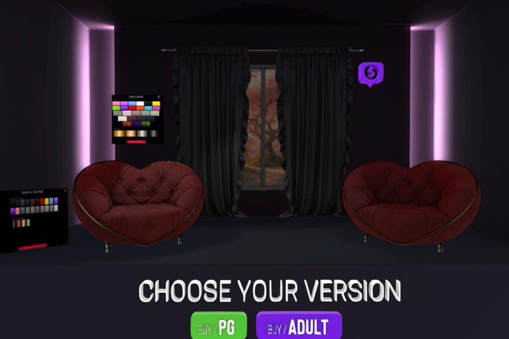 Heart Loveseat - L$999 PG/L$1999 Adult | Ruffle Curtains, L$599