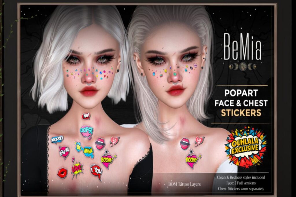Popart Face and Chest Stickers - BOM/EvoX, L$189