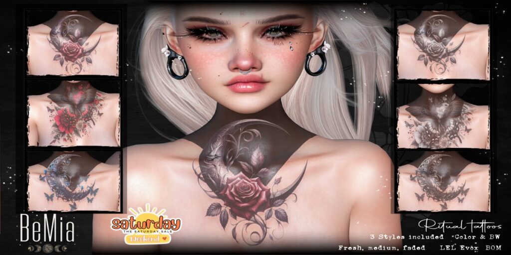 Ritual Tattoos - BOM/EvoX	<a href="http://maps.secondlife.com/secondlife/Rosehaven/218/121/2501" target="_blank">Teleport</a>