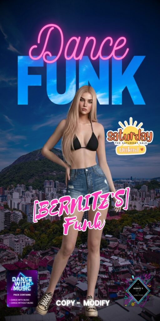 Funk Dance Animation	<a href="http://maps.secondlife.com/secondlife/Gauguin/13/94/4049" target="_blank">Teleport</a>