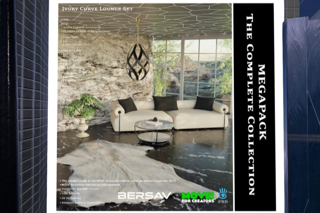 Ivory Curve Lounge Set, L$299-L$899 each/L$1666 FP