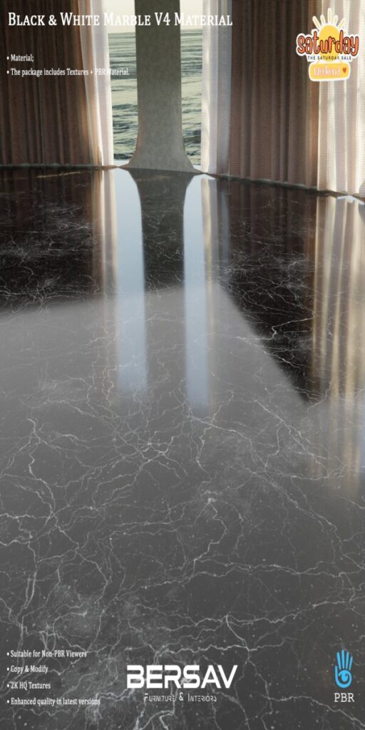 Black &amp; White Marble V4 Material	<a href="http://maps.secondlife.com/secondlife/Abode/101/19/22" target="_blank">Teleport</a>