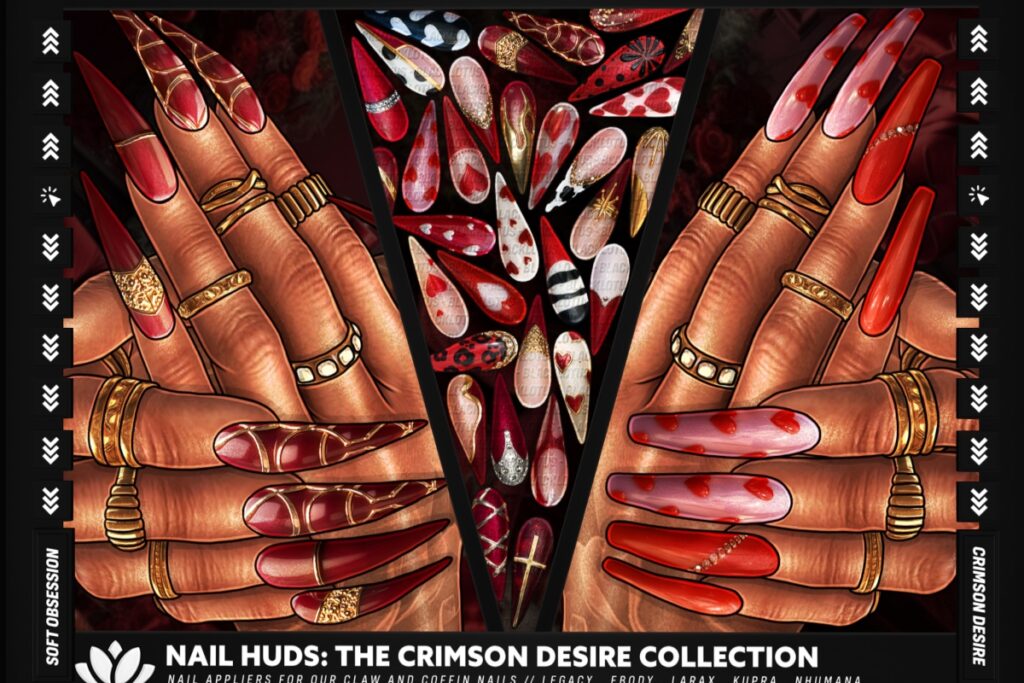 The Crimson Desire Nail Polish HUD - Black Lotus Claw Nails/Black Lotus Coffin Nails, L$255 each