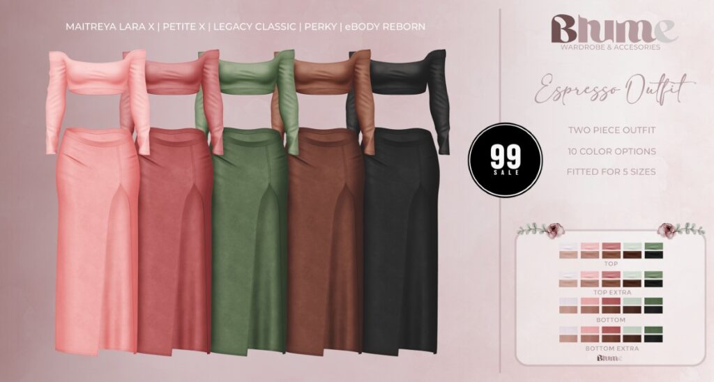 Espresso Outfit - Legacy/MaitreyaX/Reborn/+mods	<a href="http://maps.secondlife.com/secondlife/Bruschetta/140/42/1301" target="_blank">Teleport</a>