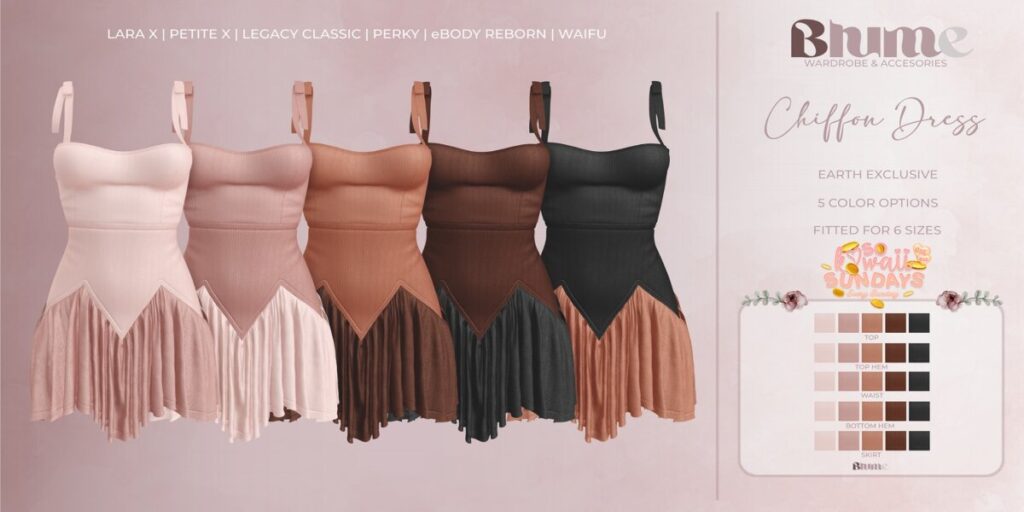 Chiffon Dress - Legacy/MaitreyaX/Reborn/+mods	<a href="http://maps.secondlife.com/secondlife/Bruschetta/150/46/1301" target="_blank">Teleport</a>