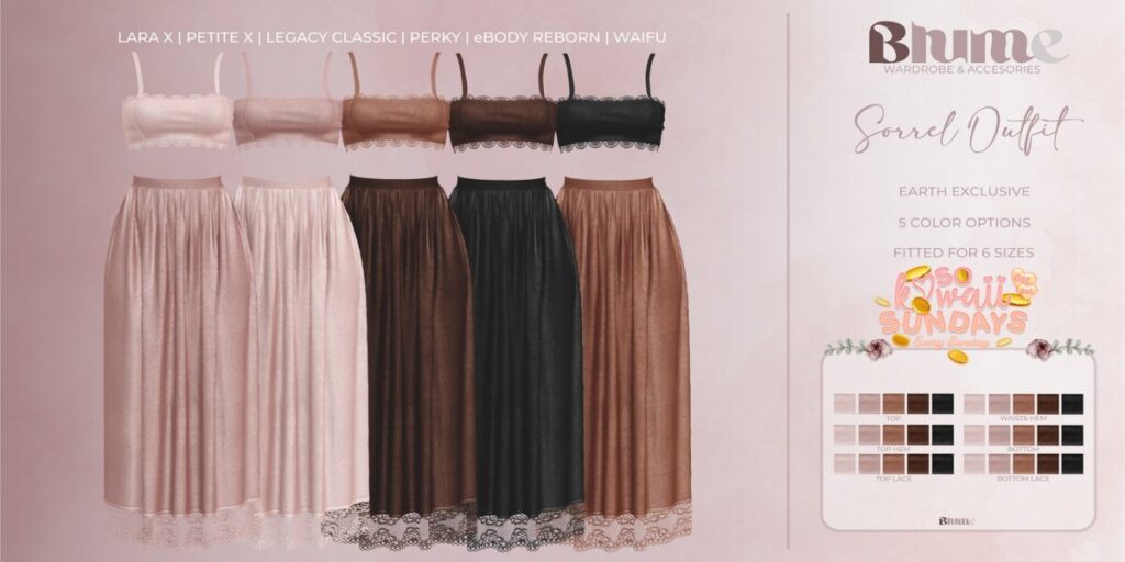 Sorrel Outfit - Legacy/MaitreyaX/Reborn/+mods	<a href="http://maps.secondlife.com/secondlife/Bruschetta/149/46/1301" target="_blank">Teleport</a>