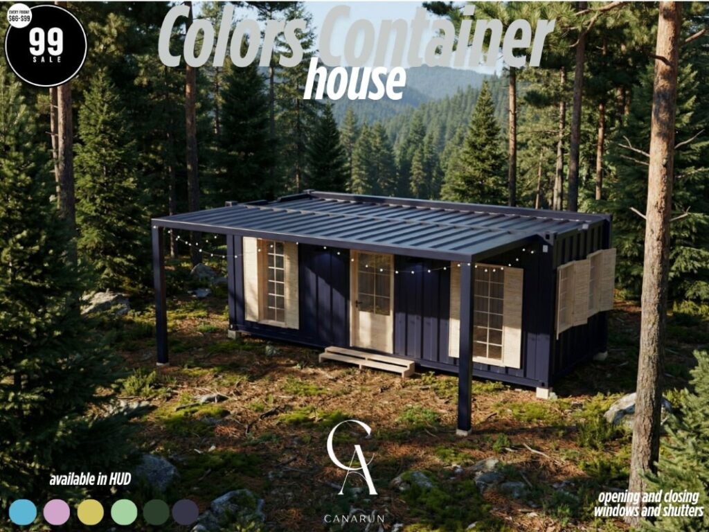 Colors Container House	<a href="http://maps.secondlife.com/secondlife/Canarun/241/130/24" target="_blank">Teleport</a>