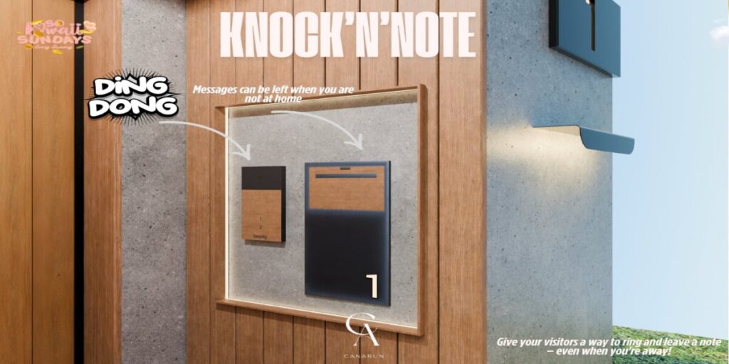 Knock N Note Interactive Decor	<a href="http://maps.secondlife.com/secondlife/Canarun/241/130/24" target="_blank">Teleport</a>