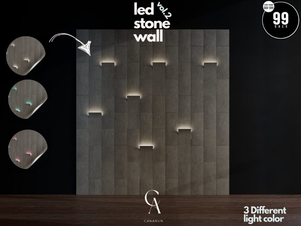 LED Stone Wall	<a href="http://maps.secondlife.com/secondlife/Canarun/243/131/23" target="_blank">Teleport</a>