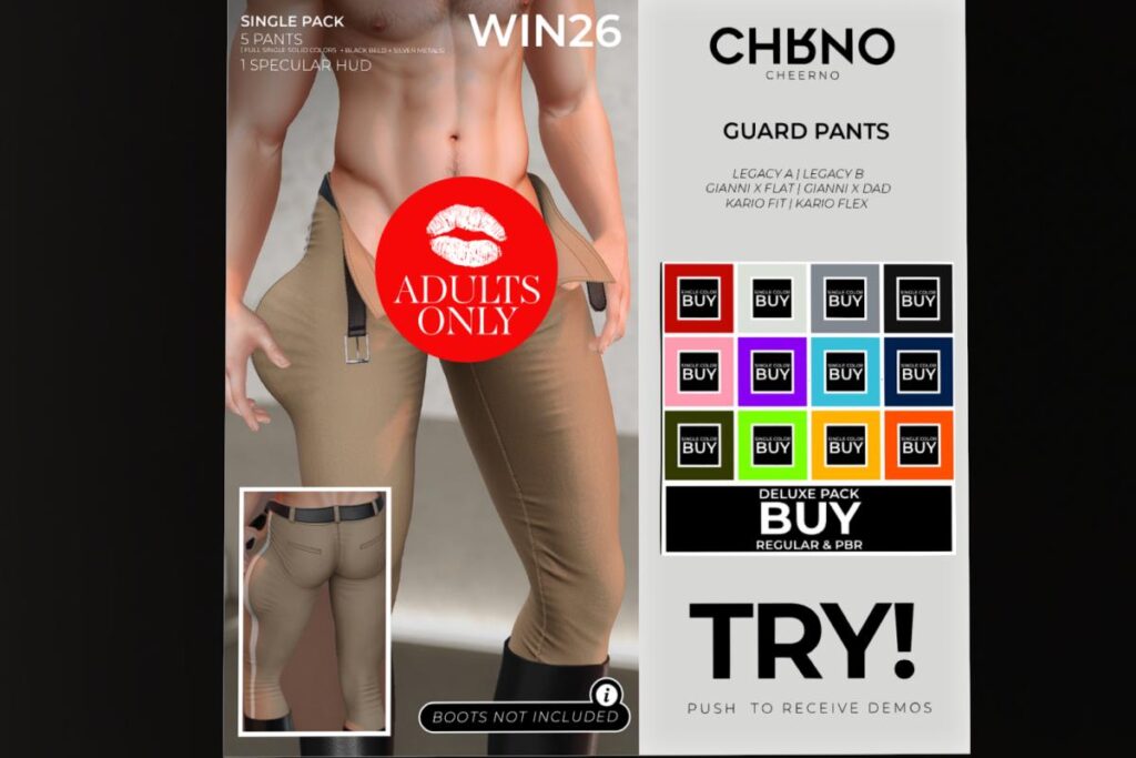 Guard Pants  - Gianni/Kario/Legacy/+mods, L$245 each/L$1773 FP