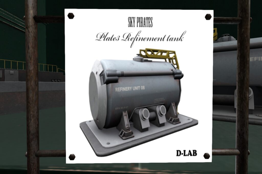 Plate3 Refinement Tank	<a href="http://maps.secondlife.com/secondlife/D%20LAB/26/139/3000" target="_blank">Teleport</a>