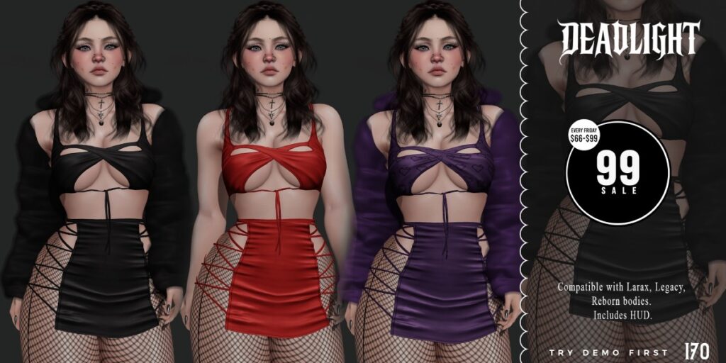 Outfit #170 - Legacy/MaitreyaX/Reborn	<a href="http://maps.secondlife.com/secondlife/Helgrind/22/44/3603" target="_blank">Teleport</a>